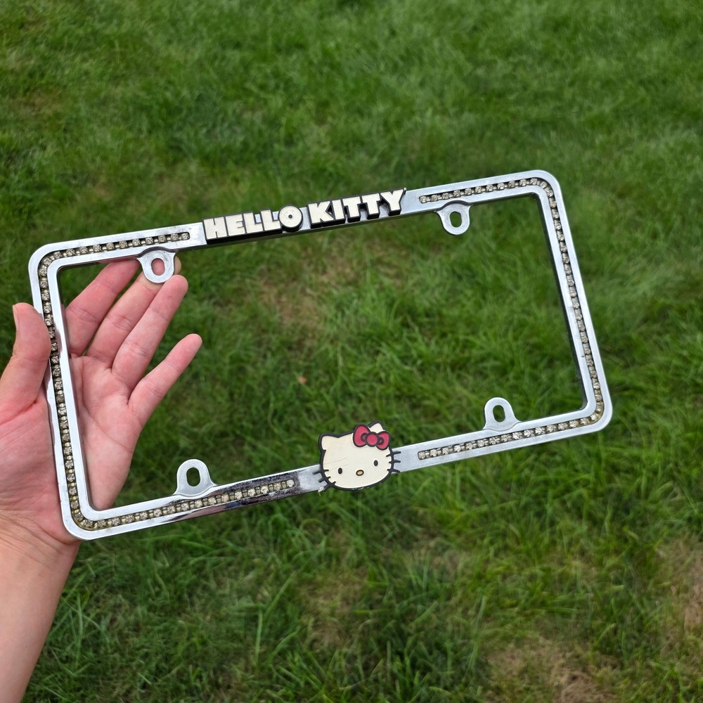 Sanrio Hello Kitty License Plate Frame Chrome Rhinestone Crystal Y2K Car Decor
